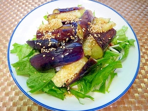 レンチン蒸し茄子と水菜の中華サラダ